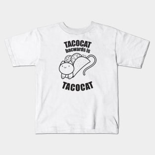 funny tacocat palindrome taco cat line art Kids T-Shirt